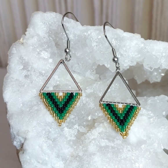 Jewelry - Rectangle Design With Colorful Rice Beads Decor Dangle Earrings Bohemian Style